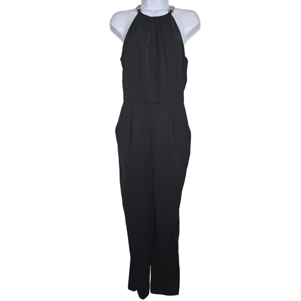Lauren Ralph Lauren Black Womens Halter Jumpsuit With Rhinestone Accents Size 2
